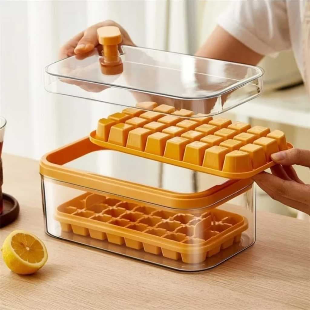 Caixa De Molde De Gelo Fácil Com Um Clique ice Cube Faz Moldes De Bandeja E Caixas De Armazenamento