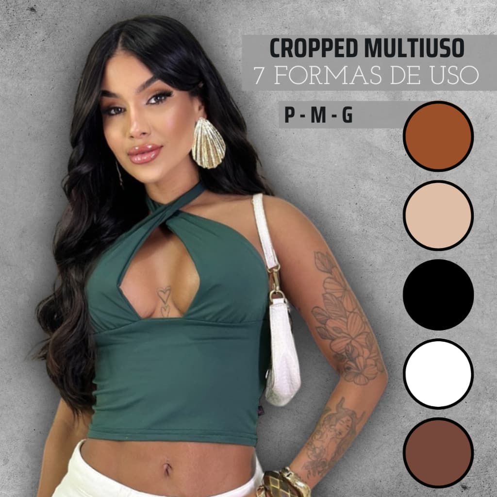 Cropped Multi Forma Uso Frente Única Vários Jeitos De Amarrar No Pescoço Blusa Feminino Top Amarração Blusinha Decotado