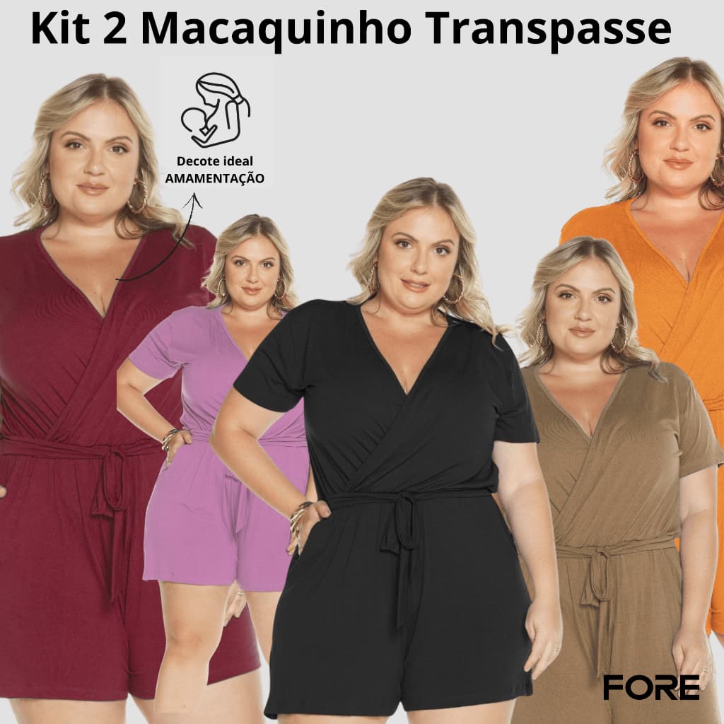 Kit 2 Macaquinhos Plus Size Amamentação Viscolycra 070076-K2