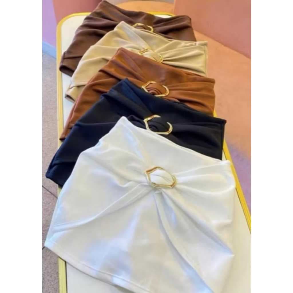 Short Saia Argola Feminino com Fivela Orgânica Neoprene com Pinça Dourada Lançamento Moda Blogueira Envio Rápido.