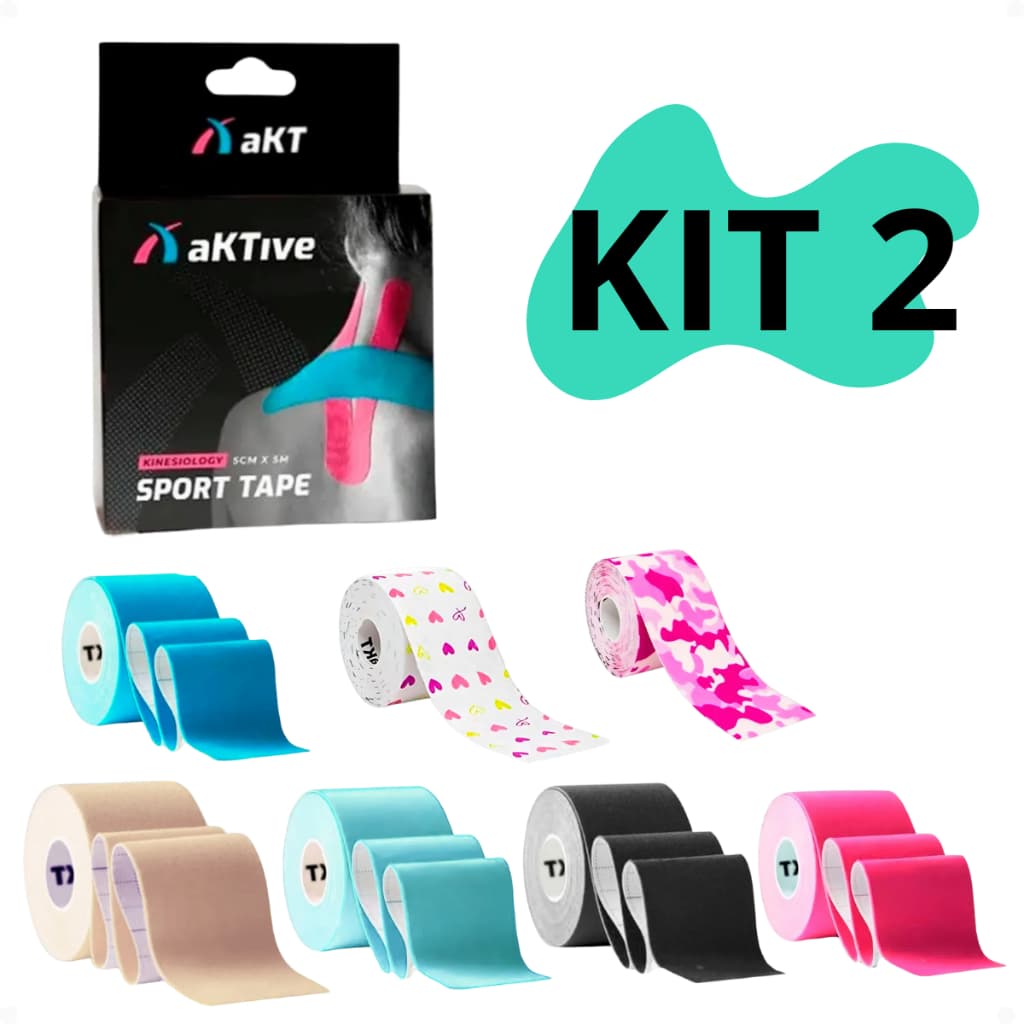 Kit 2 Bandagem Elástica Fita Kinesio Tape Elástica Fisioterapia Funcional Adulto Kinesiology Sport