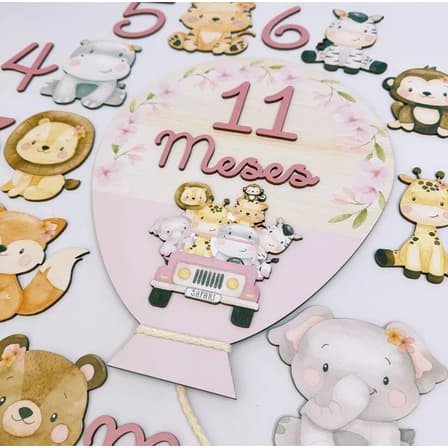 Kit Mesversário Balão - Safari Rosa Menina