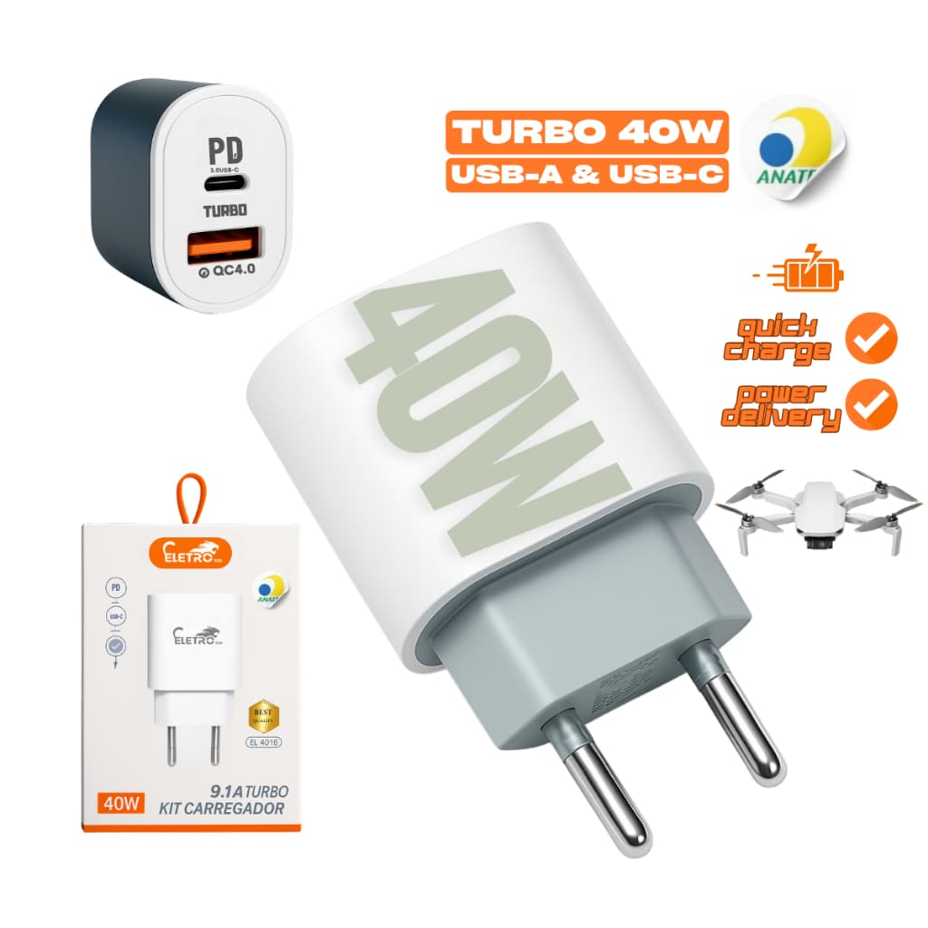 Carregador Turbo 40w Para Drone Dji Mini 4 E Mini 4 Pro