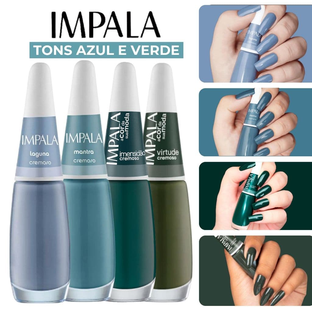 Kit Impala Tons Verde Azul 4 Cores Kit Manicure Esmalte Atacado