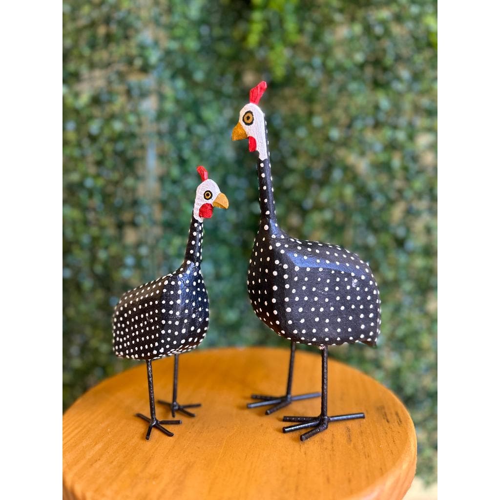Galinhas d’Angola em Madeira Decorativa Kit com 2 Unidades Artesanais Rústico Animal