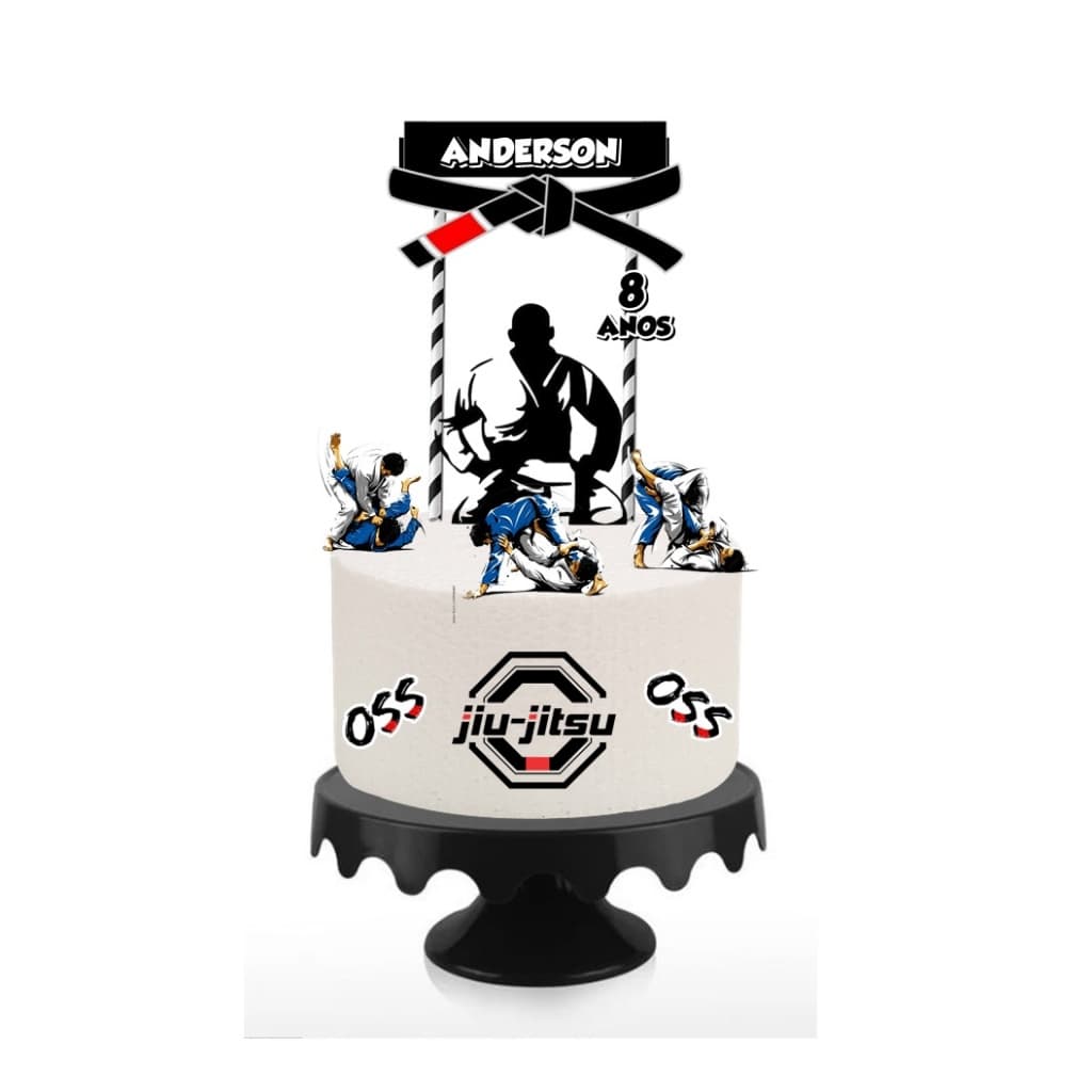 Topper de Bolo JIU JITSU com nome e idade e faixa na cor que desejar