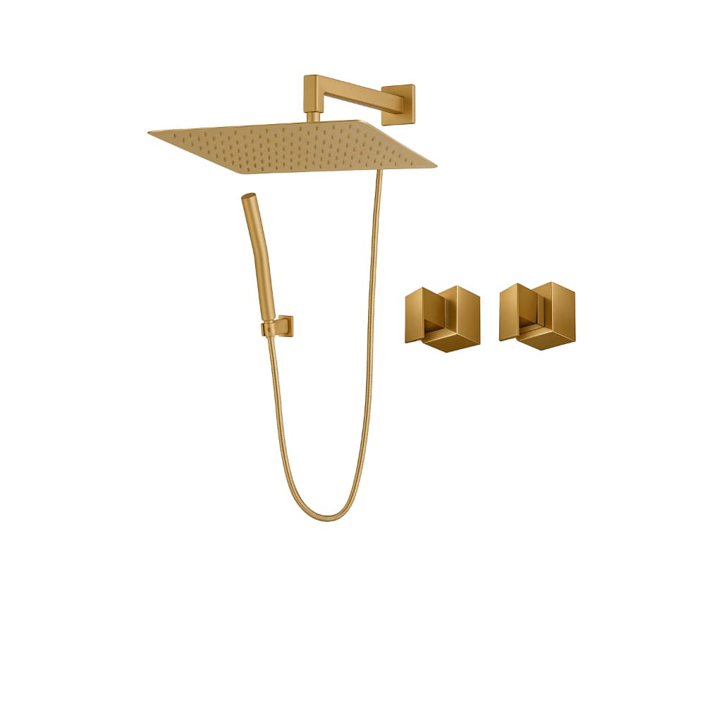 Chuveirão 30x30 Dourado Fosco C Duchinha +2 Acabamentos Registros.