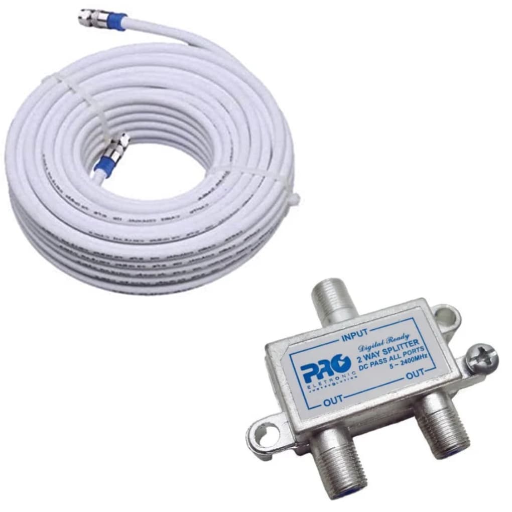 Cabo Coaxial Antena Digital + Conectores + Divisor De Antena Alta 2 Saídas 5 - 2400