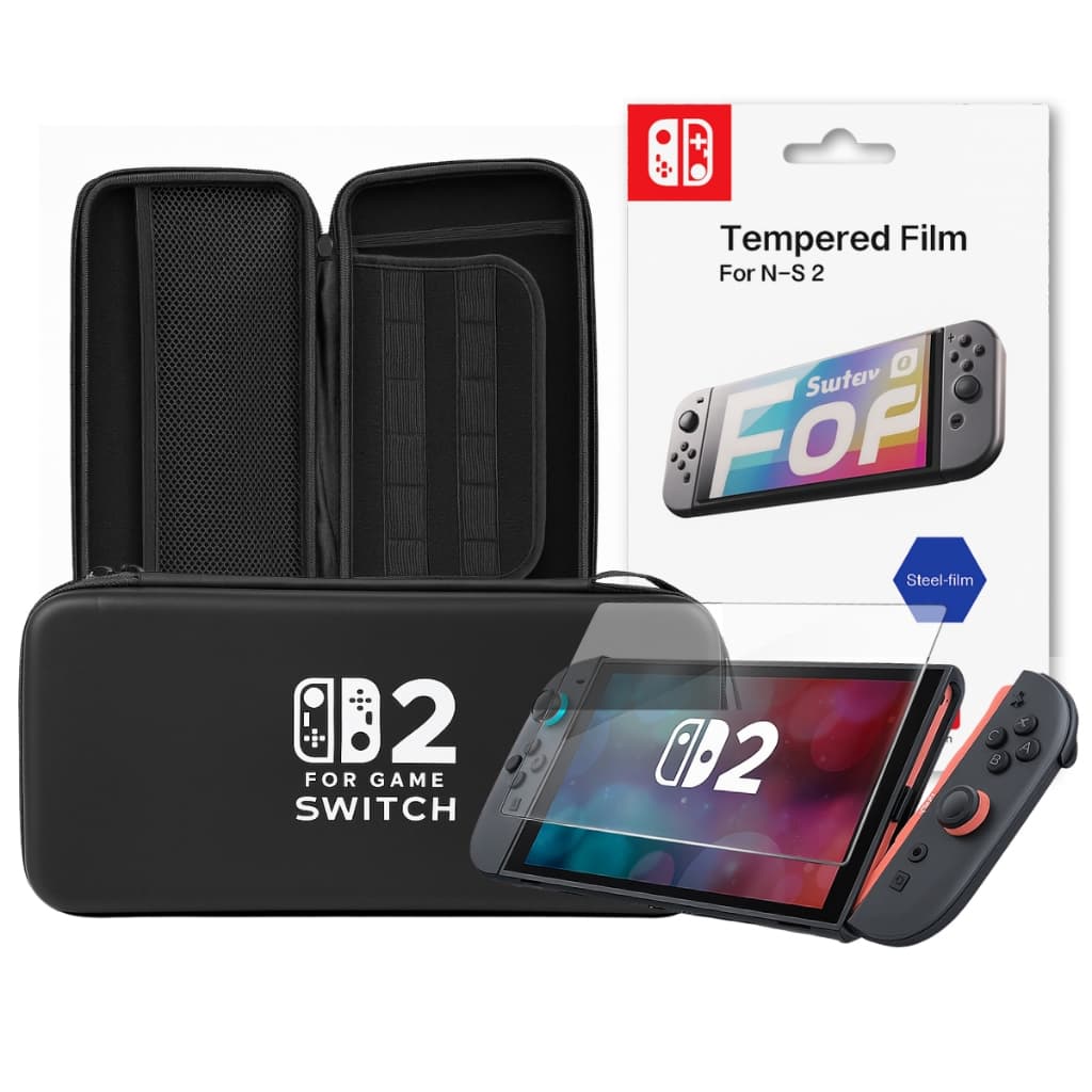 Kit Case Resistente Bag Estojo c/ Zíper Ns2 + Película 9H Vidro Temperado para Nintendo Switch 2