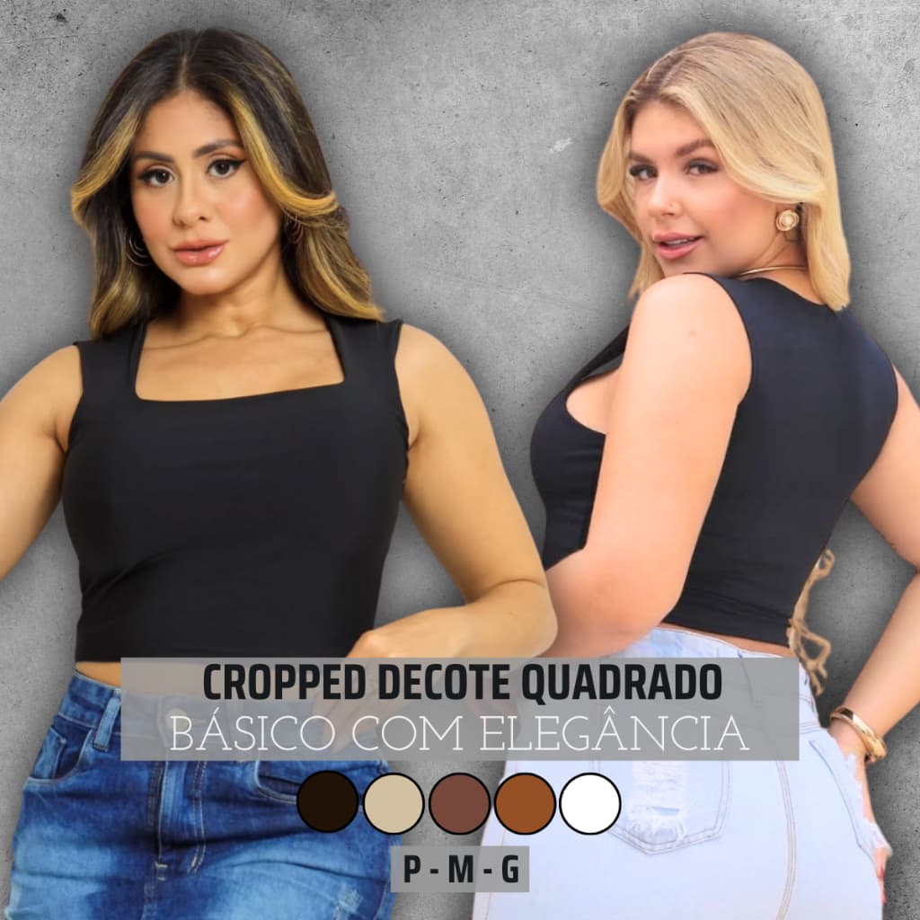 Cropped Regata Dia A Dia Decote Quadrado Blusa Básica Feminina Alça Grossa Moda Verão Blusinha Top Suplex Casual Forrada