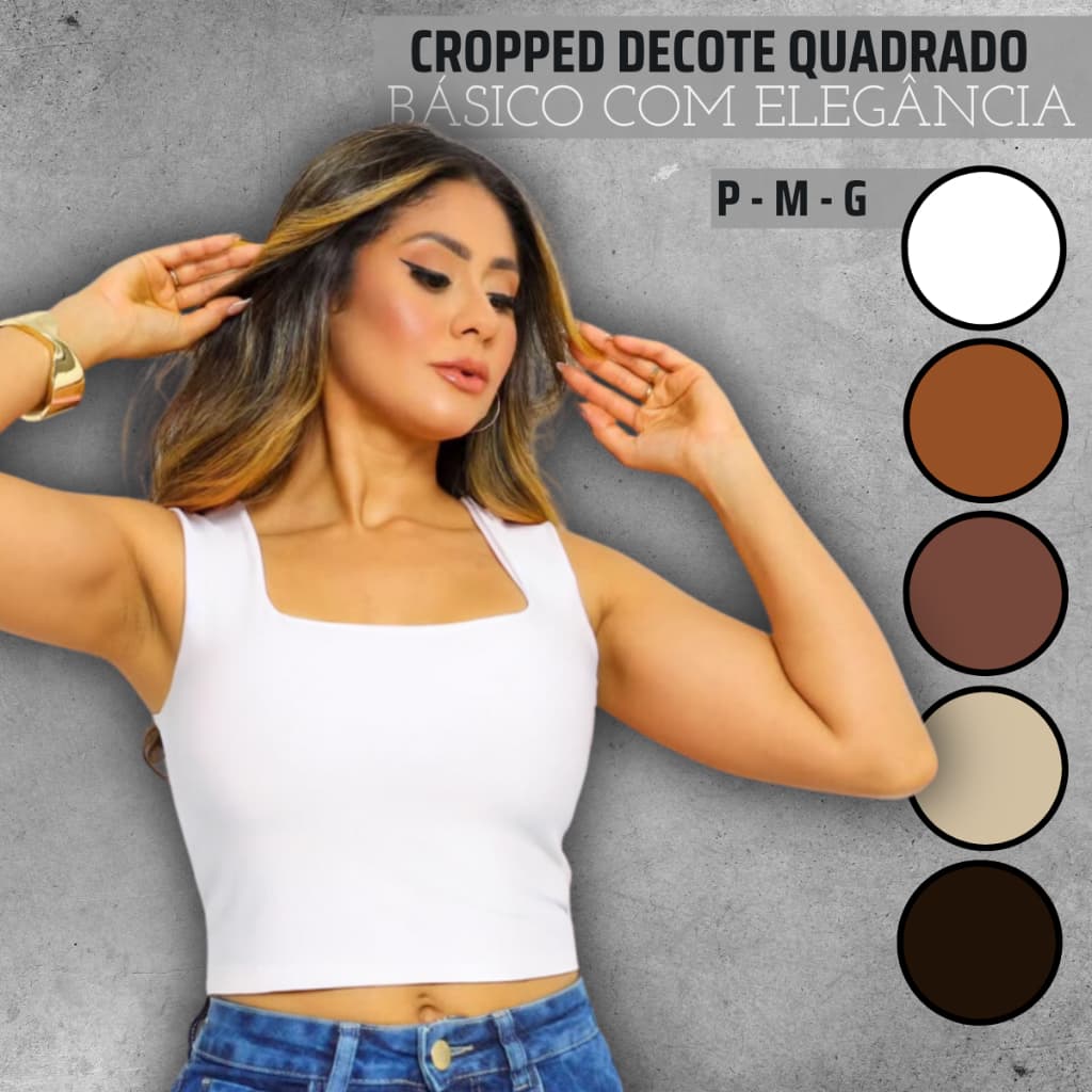Cropped Decote Quadrado Regata Dia A Dia Blusa Feminina Básica Alça Grossa Moda Verão Blusinha Top Suplex Casual Forrada