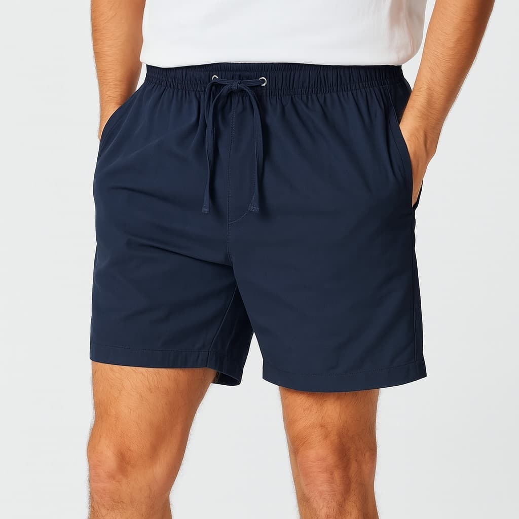 Short Curto Masculino De Sarja Com Bolsos Com Elástico Acima Do Joelho Bermuda Brim Mauricinho