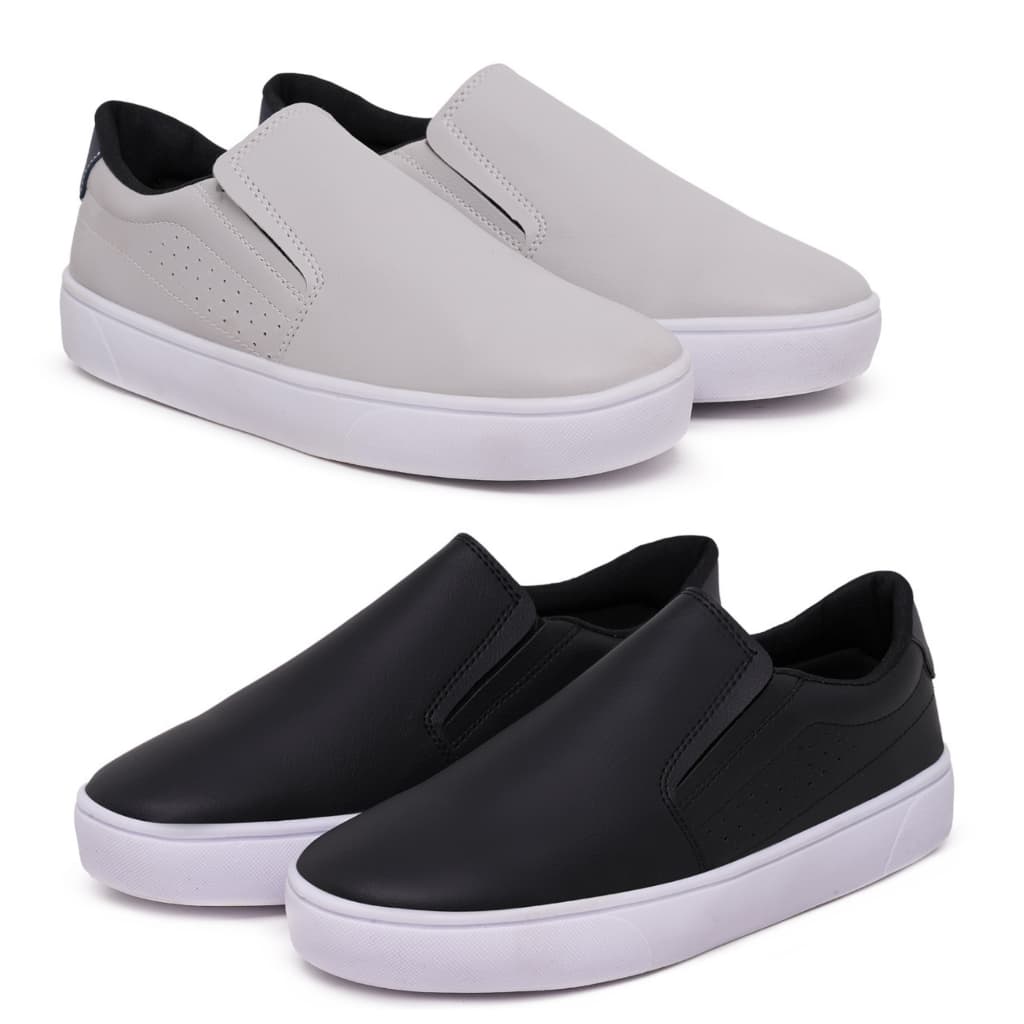 Kit 2 Pares Sapatênis Slip On Casual Masculino Confort