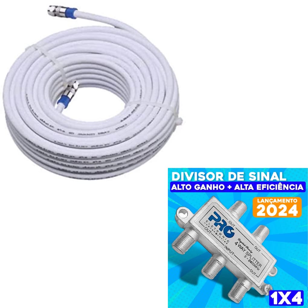 Cabo Coaxial Antena Digital + Conectores + Divisor Sinal 4 Saídas Antena Tv Digital 5-2400