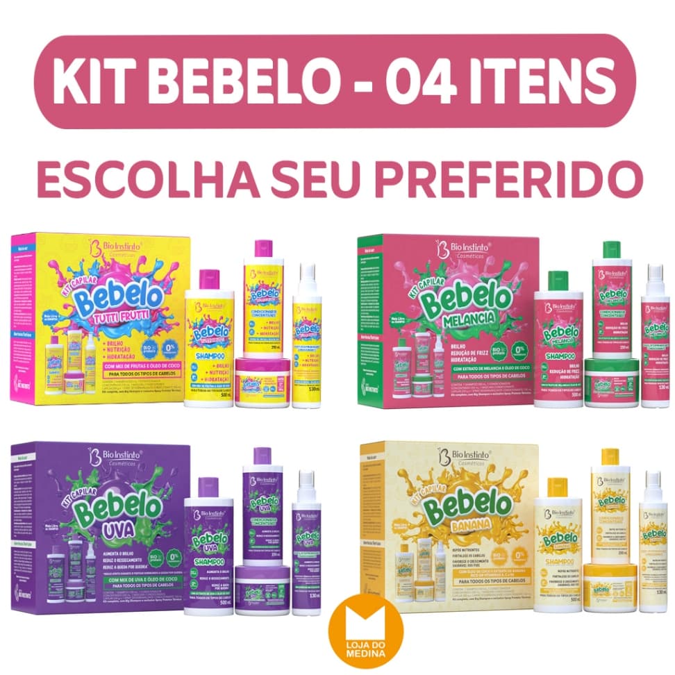 KIT CAPILAR BEBELO - 4 PRODUTOS - A ESCOLHER - TUTTI FRUTTI, BANANA, MELANCIA, UVA - BIO INSTINTO