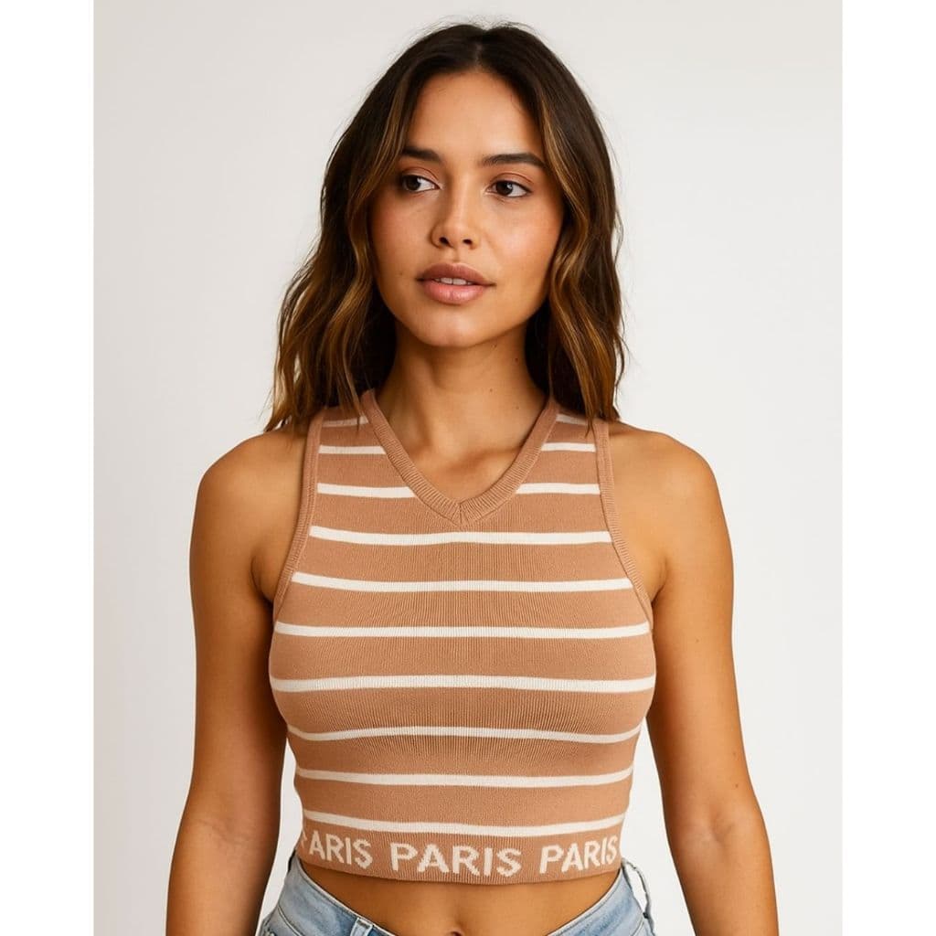 Cropped Tricot Listrado Paris produzido no Modal Premium