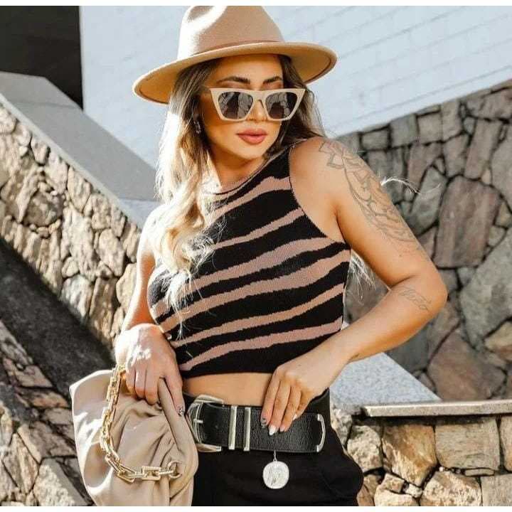 Cropped Tricot Modal Estampa Zebra