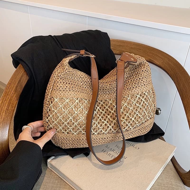 Bolsa de Ombro Feminina Boho em Palha