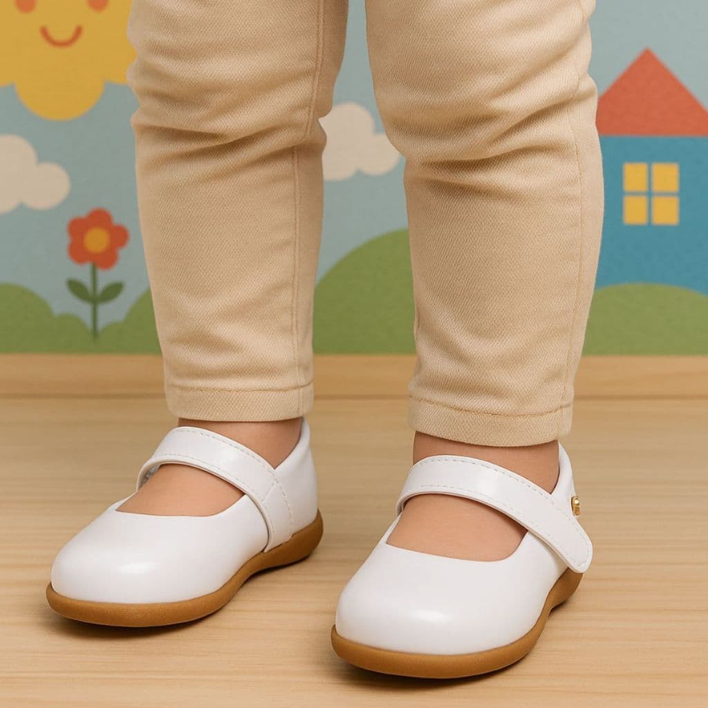 Sapatilha Infantil Feminina Menina Kids Boneca Lisa Ajuste de Velcro Enfeite Dourado na Lateral Verniz