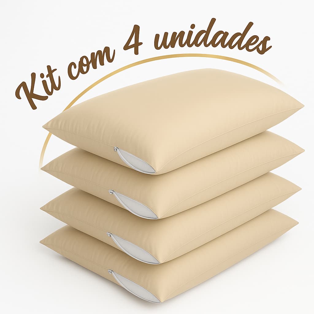 KIT COM 4 Capas Protetoras Fronhas para Travesseiro Antiácaro c/ Ziper – Bege Branco Azul