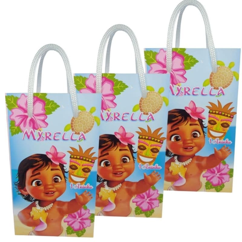 Sacolinha Personalizada Moana Baby para lembrancinha festa de aniversário/ Papel Fotográfico