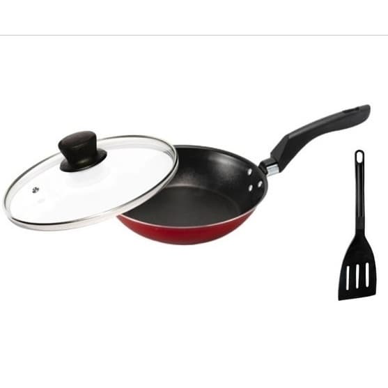 Frigideira de ovo pequena com tampa de vidro 16 cm teflon antiaderente Vermelha