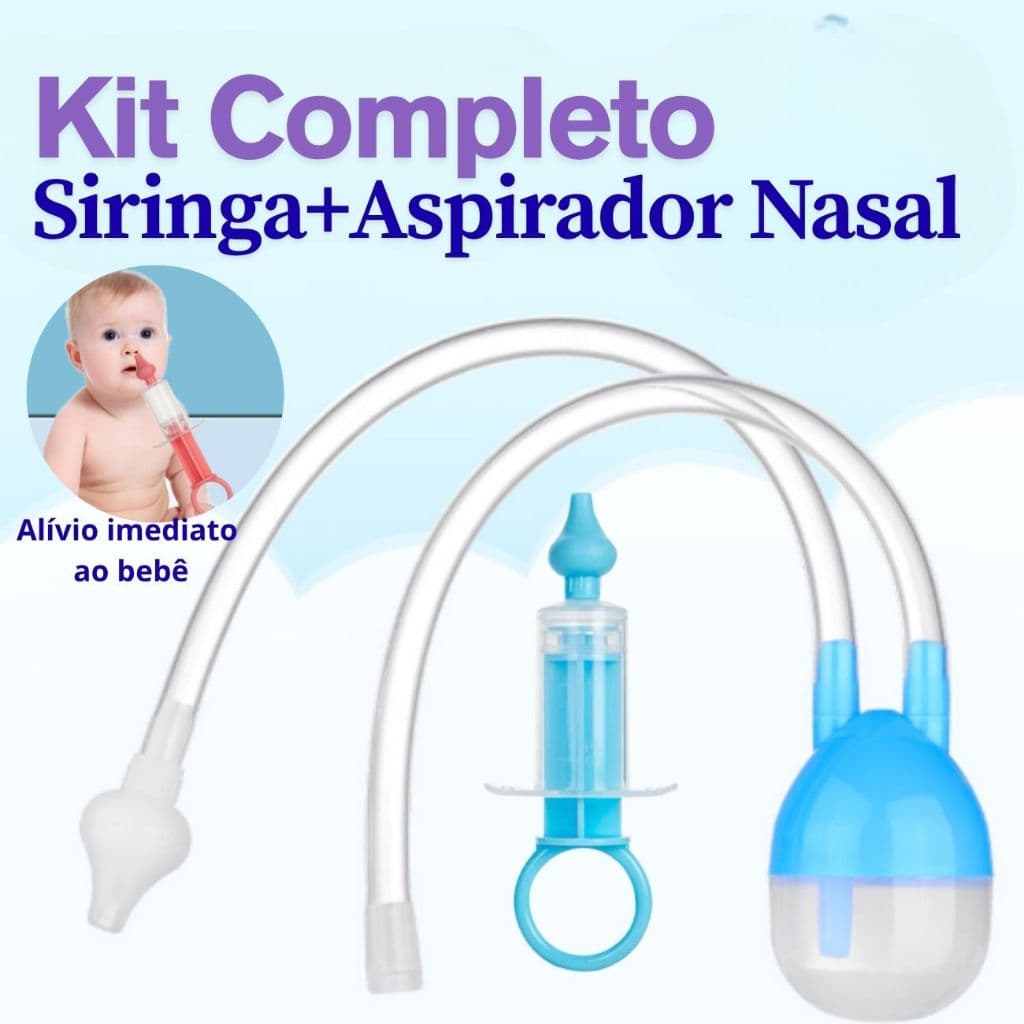 Kit 1 Aspirador Nasal  Sucção1 Seringa Silicone  Lavagem Limpeza Infantil Bebê Higiene do Nariz