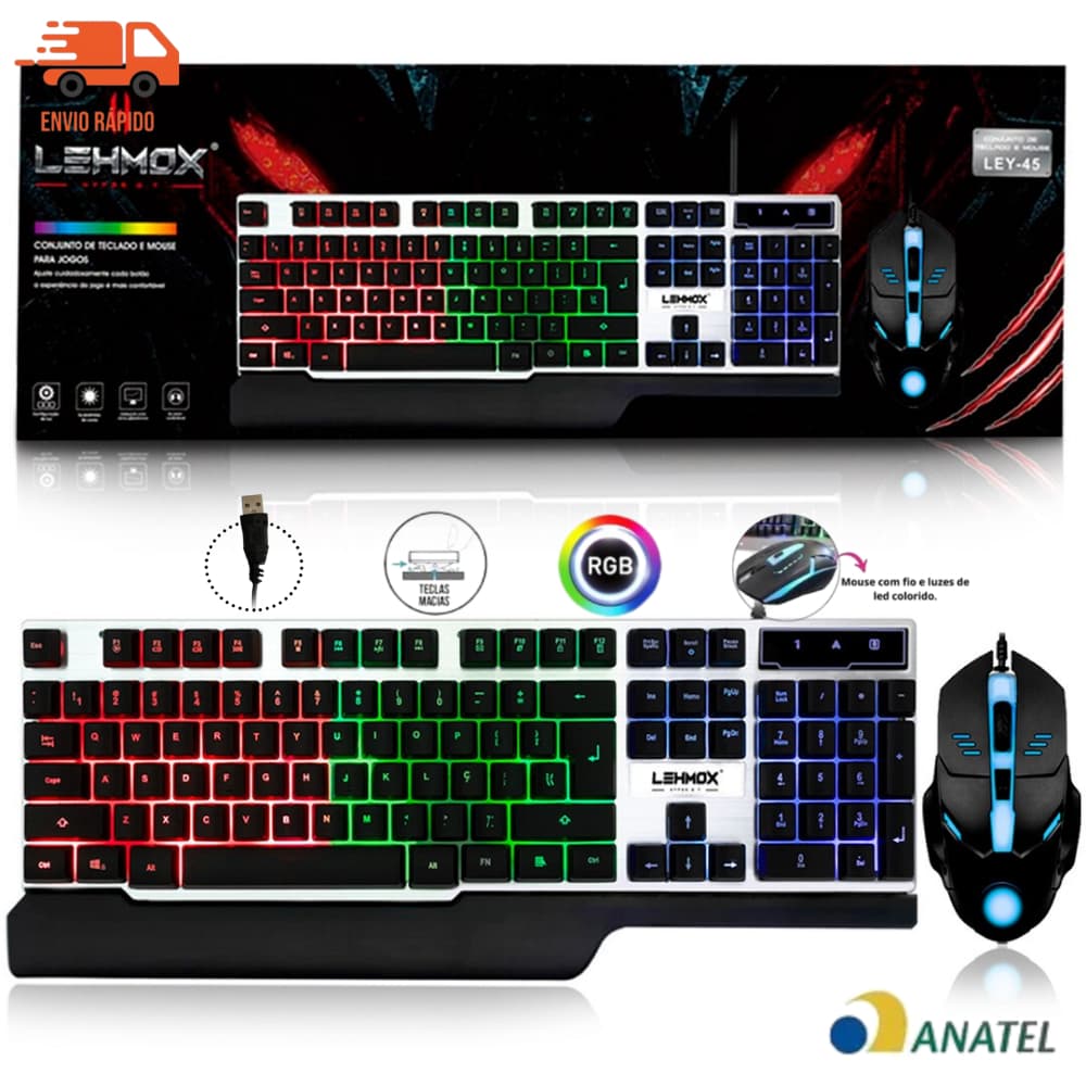 Kit Teclado Gamer Mouse Rgb Semi Mecânico Notebook Pc Led Usb Abnt2 Mini Preto Para Sem Controle Tv Iluminado Smart