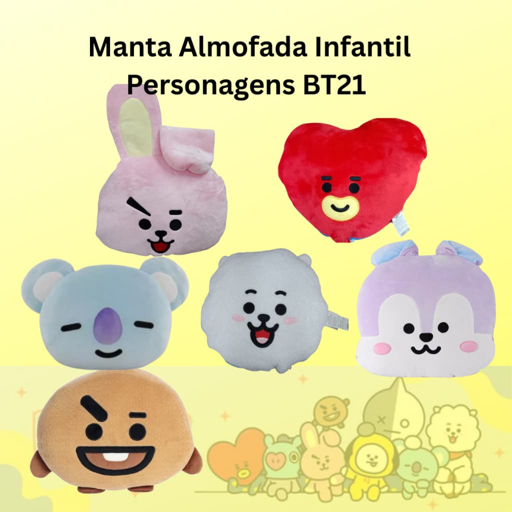 Manta Almofada Infantil BT21 Conforto, Diversão e Muito Amor