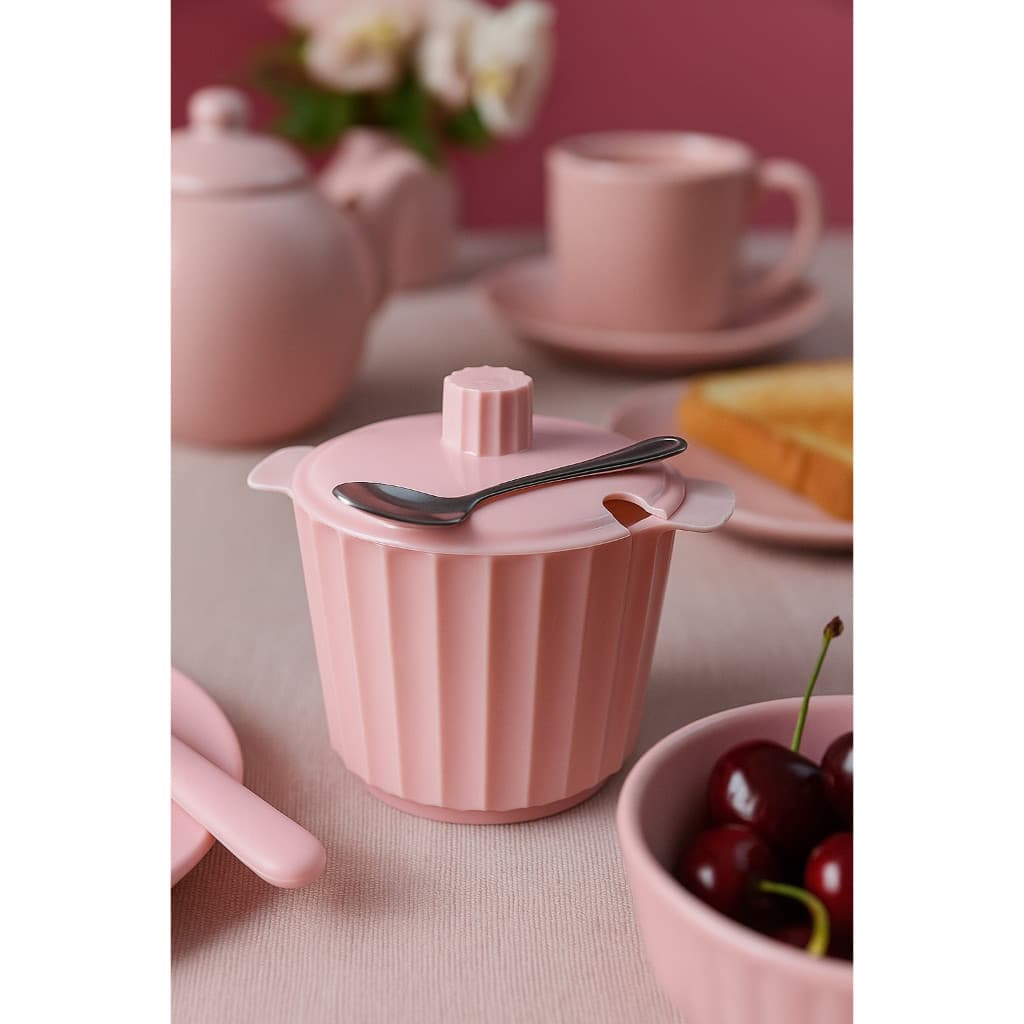 AÇUCAREIRO COM COLHER ROSA
