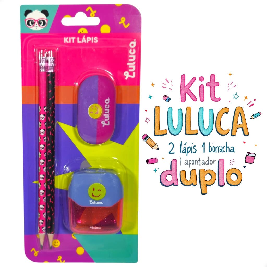 Kit Escolar Luluca Lápis Borracha Apontador Duplo Pandinha Oficial
