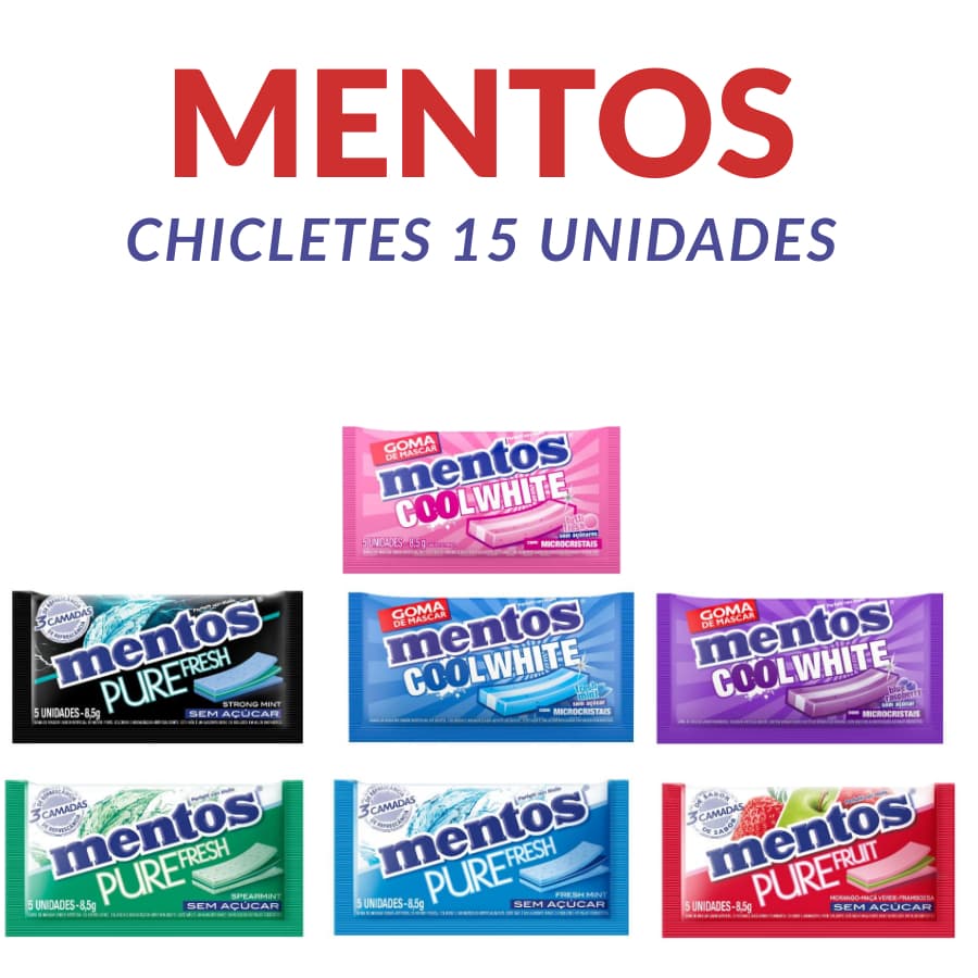 Goma de Mascar Chicletes Mentos Pure Fresh Mint 3 camadas - 15 Unidades