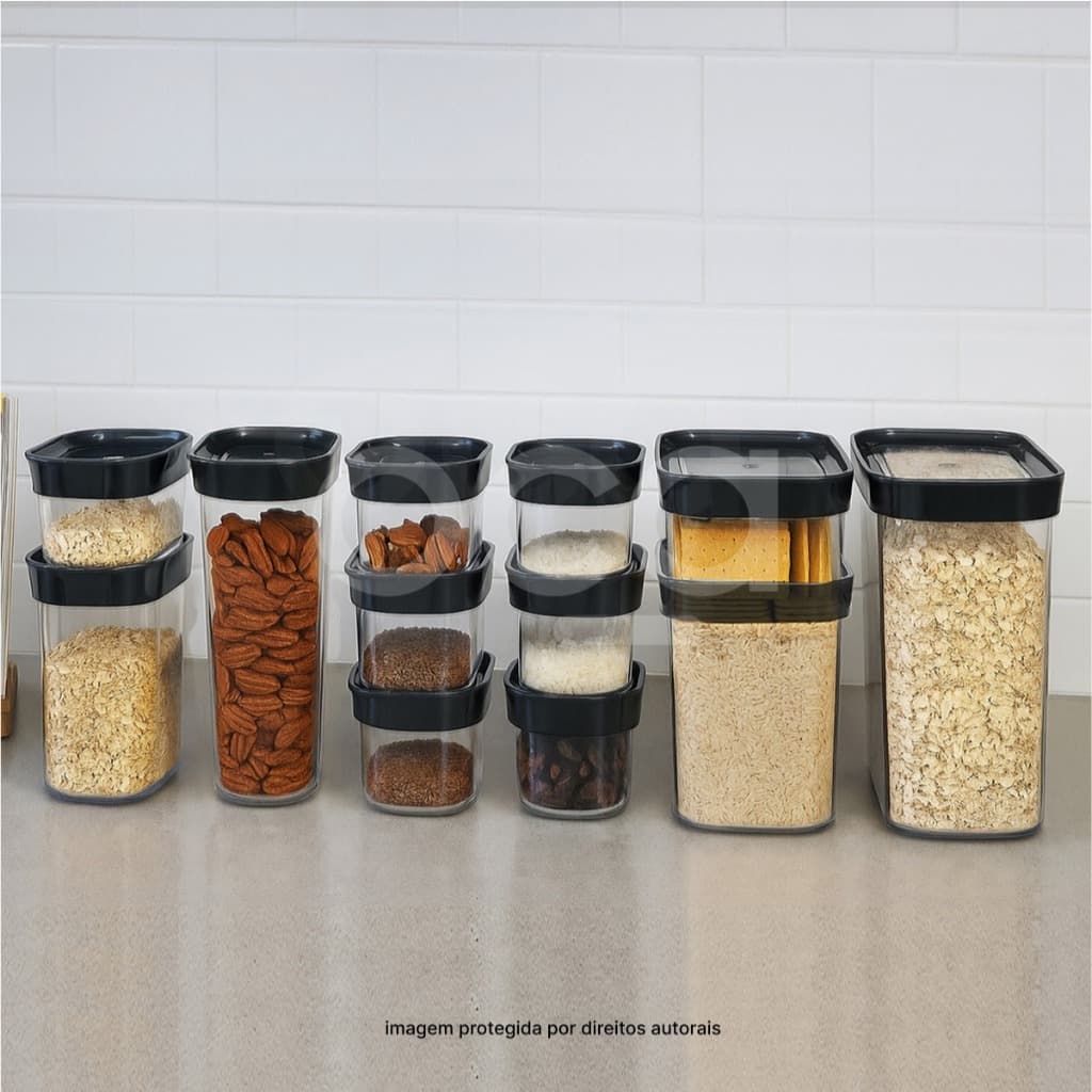 Kit Conjunto Cozinha com 12 Potes Herméticos para Mantimentos e Temperos - 12 peças