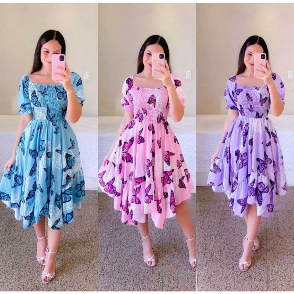 Vestido Feminino Elegante Luxo Estiloso Casual Festa Babado Midi Manga Ciganinha Moda Evangélica Princesa Ref 108