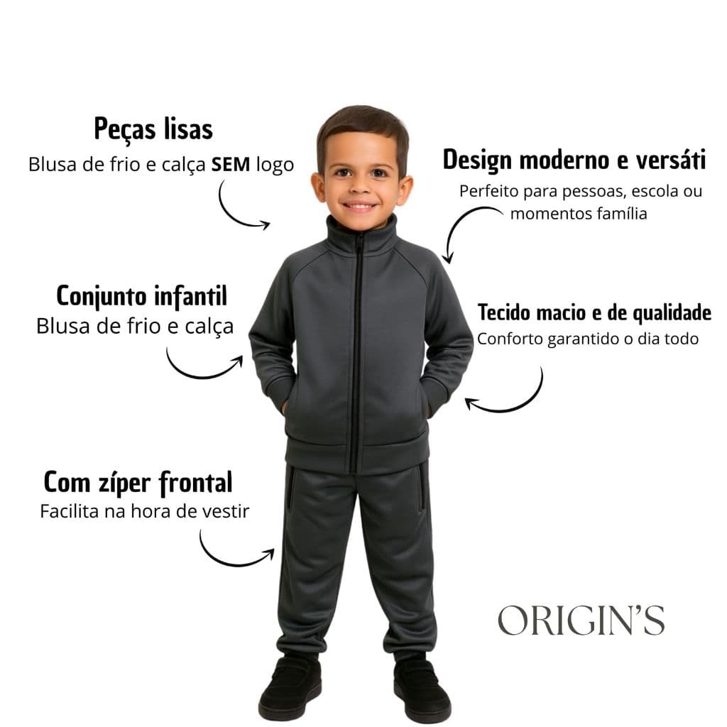 Blusa Mais Calça Infantil  Infantil Masculino Liso, Com Bolsos, Ziper