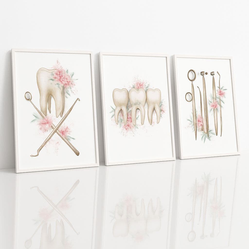Quadro Decorativo Consultório Odontológico Dentista Odontologia Kit 3 Peças MDF