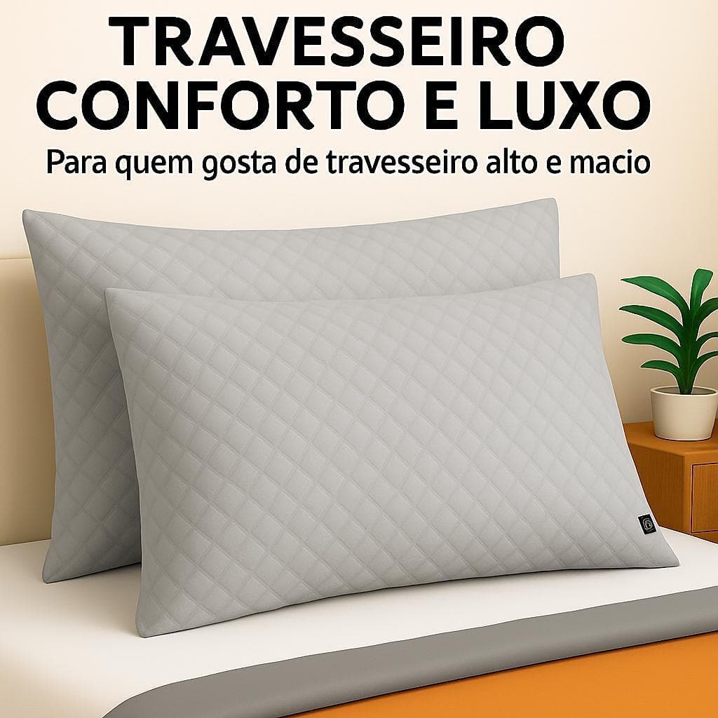 KIT 2 - Travesseiro Premium – Alto, Antialérgico, Antibacteriano e Confortável
