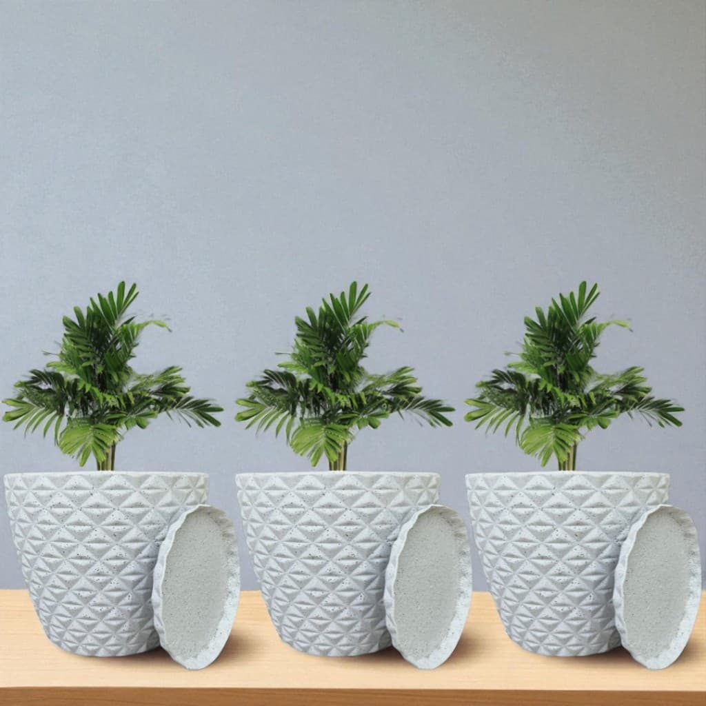 Kit 3 Vasos Decorativos Diamante N°1 Planta Flor Em Polietileno Jardim Casa Varanda Com Pratos
