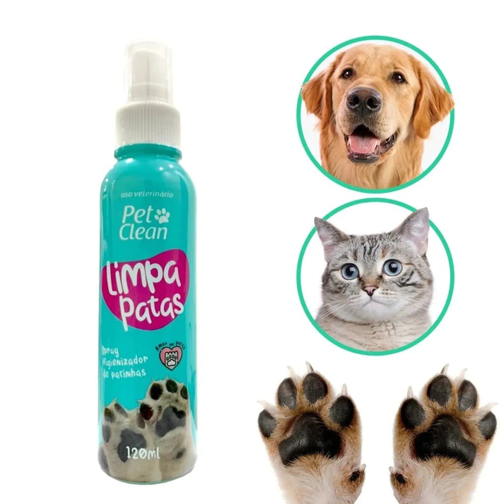 Limpador de patas patinhas para Cachorro/Cães e Gatos Pet Clean 120ml , Antisséptico e Higienizador