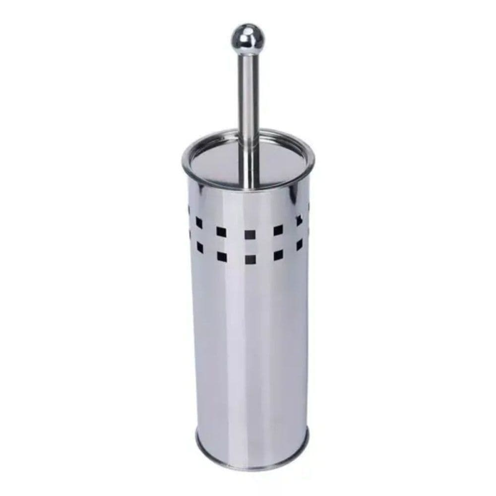 Escova Sanitária Inox com Tampa e Furos Cabo Longo  Para Vaso e Banheiro