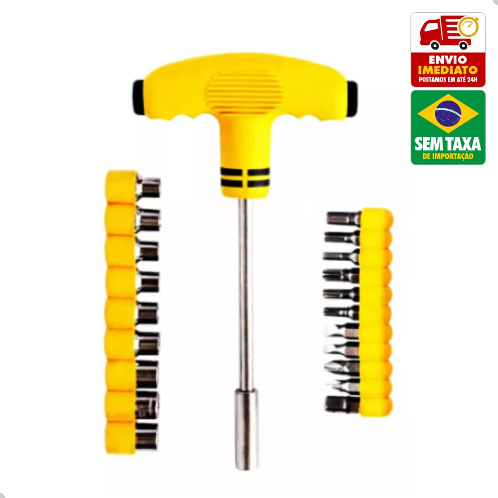 Jogo de Chave T com Soquetes e Bits 24 Peças GP6 Multiuso Allen Fenda Torx Philips