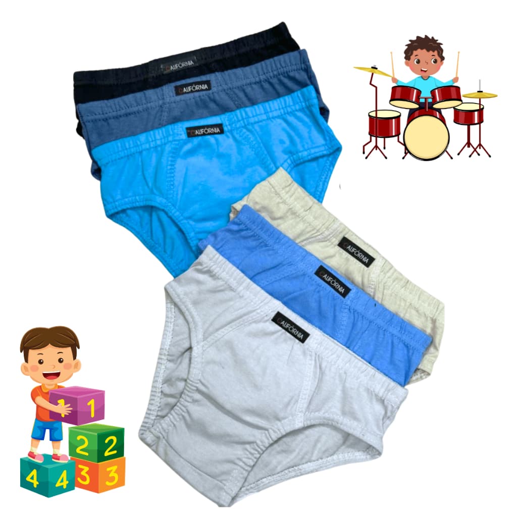 Kit 6 Cuecas Slip Infantil Algodão Menino Cuequinhas Confortável Elástico Criança Cores Variadas