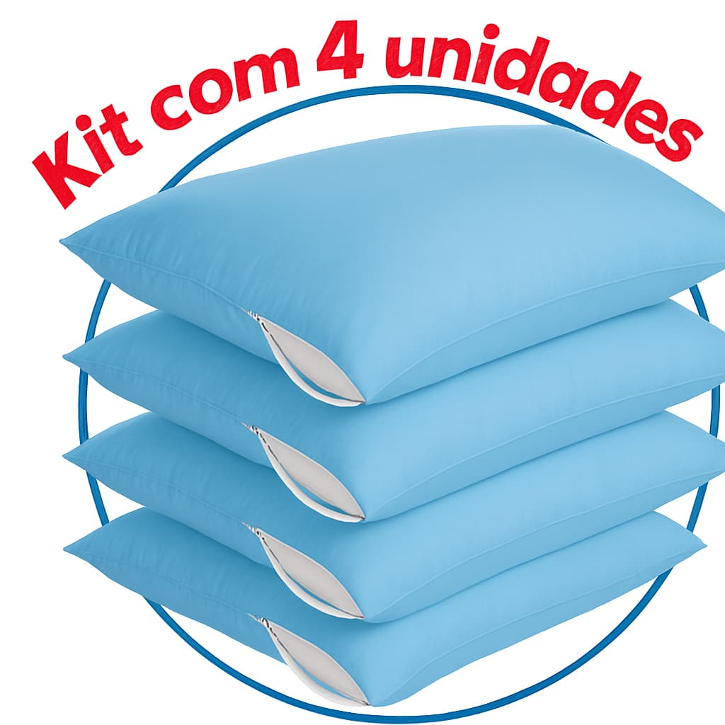 KIT COM 4 Capas Fronhas Protetoras de Travesseiro Antiácaro com Zíper – Azul Bege Branco