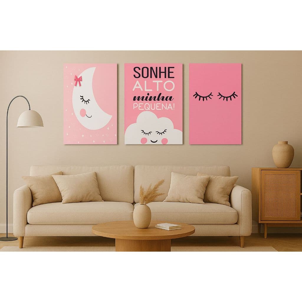Kit Quadros Infantis Sonhe Alto Minha Pequena