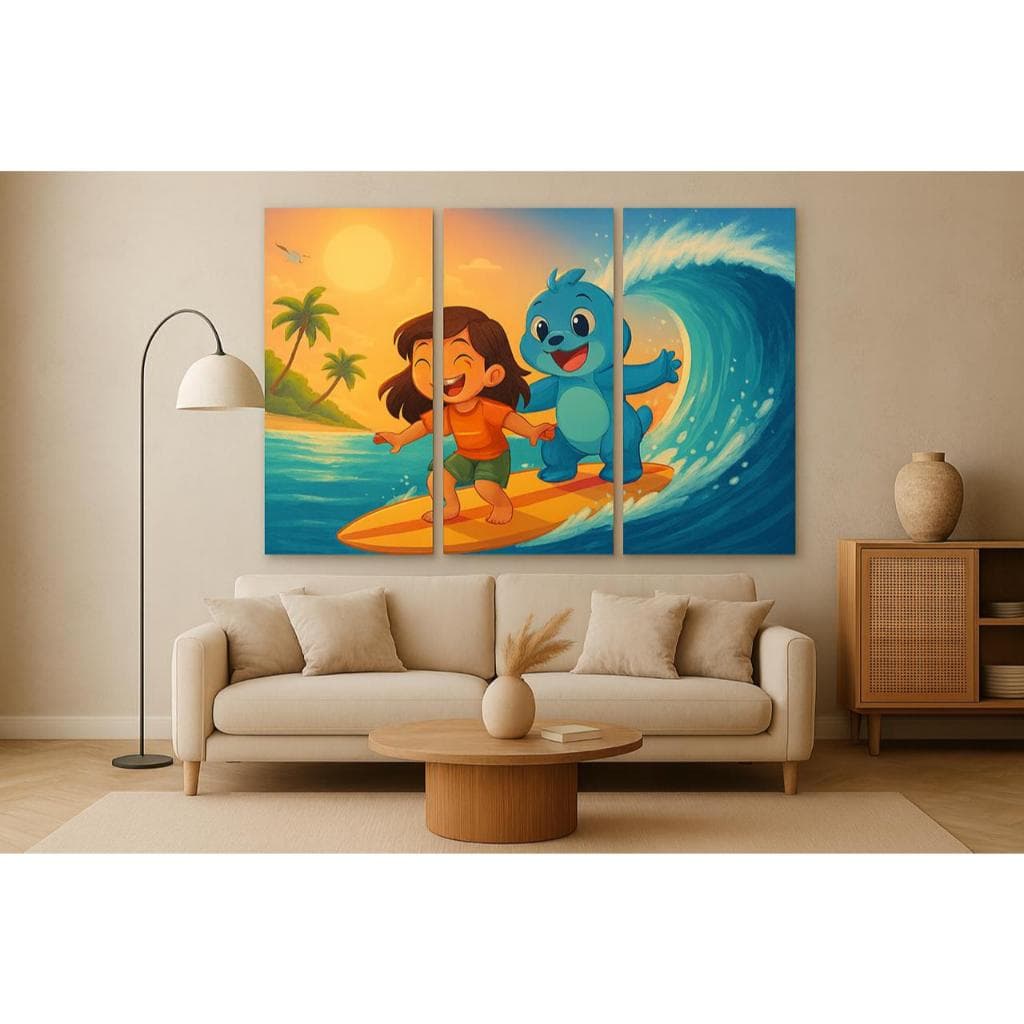 Kit 3 Quadros Surf Infantil – Arte Colorida em Alta Qualidade
