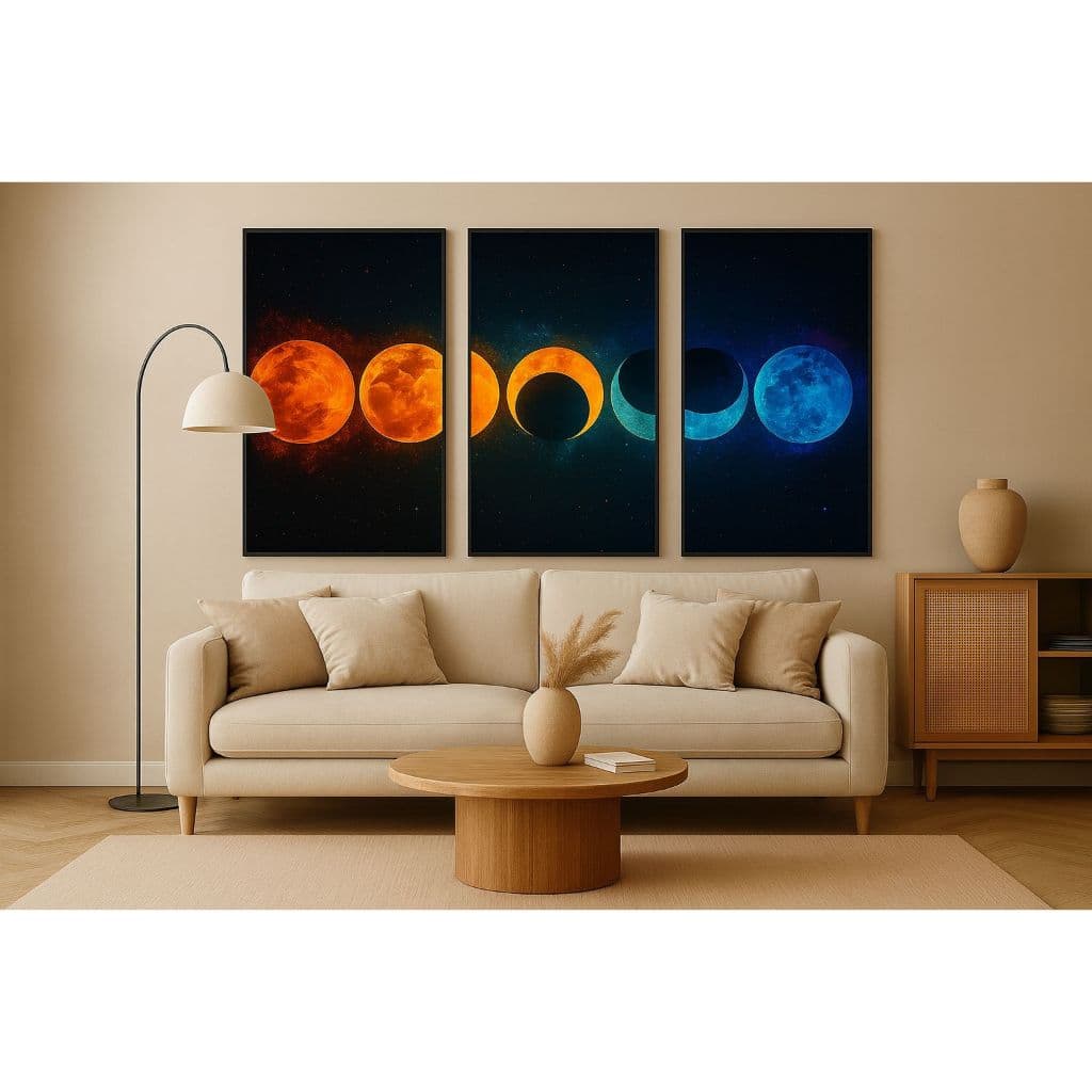Quadro Decorativo 3 Peças Fases da Lua –