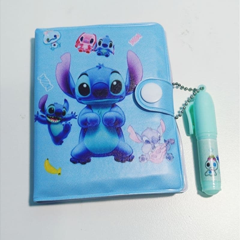 bloquinho com caneta stitch azul