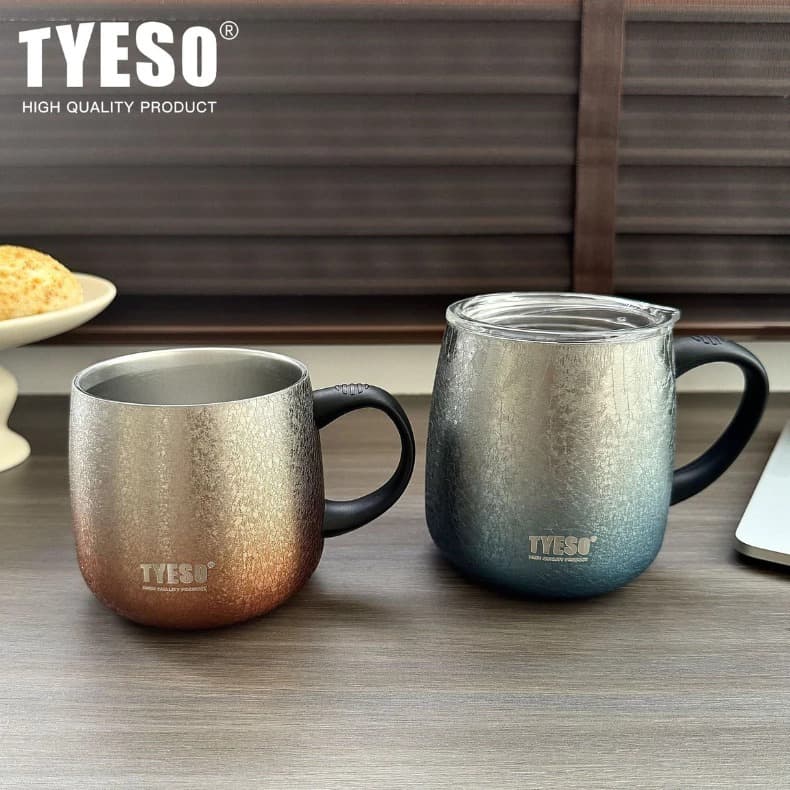 TYESO Caneca Térmica Café 355ML–473ML Inox com Alça e Tampa | Gradiente, Vácuo, Portátil