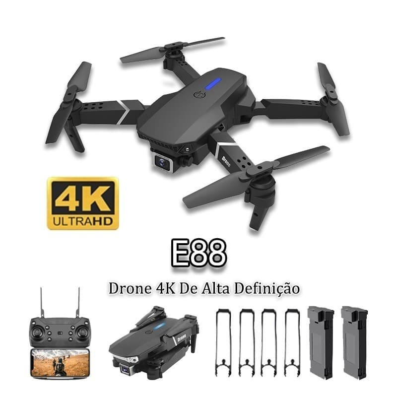 Drone E88 Dual Câmera Posicionamento WiFi FPV Altura Manutenção Profissional RC Quadricóptero