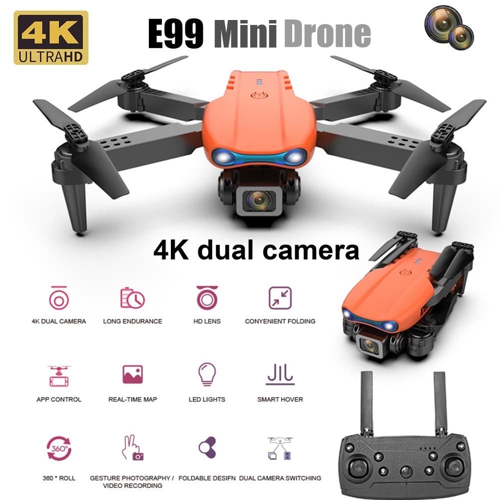Drone com Câmera 4K K3 E99 Pro Auto Estável Wifi Video/Foto Dobrável 3 Baterias